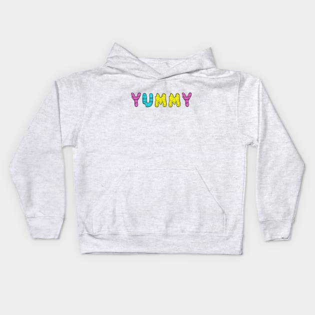 Yummy Typography Kids Hoodie by origin illustrations